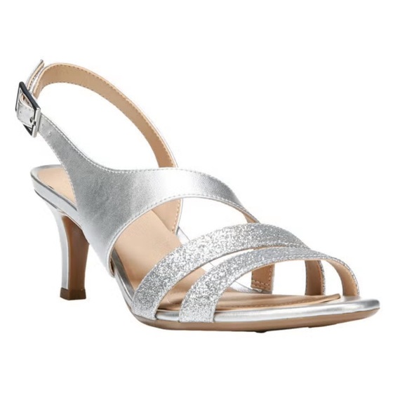 Naturalizer 8 Taimi Slingback Sandal Elegant Silver Strappy Heels - Picture 1 of 12